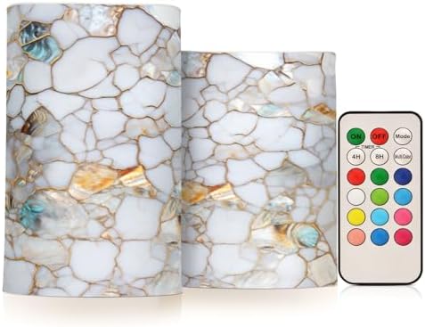 ALAZA Marble Textures Flameless Candles, LED Pillar Candles with Remote Timer, Battery Operated Candles Set of 2 by ALAZA