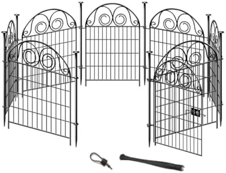 Getlay Tall Garden Animal Barrier Fence With Gate, 32 in(H)×27 in(L) 8 Panels Dog Digging Fencing Barrier, Black Metal Temporary Fence, Reusable Defense Fences For Outdoor Yard. Total 17.5 Ft│Patented by Getlaygardenfence