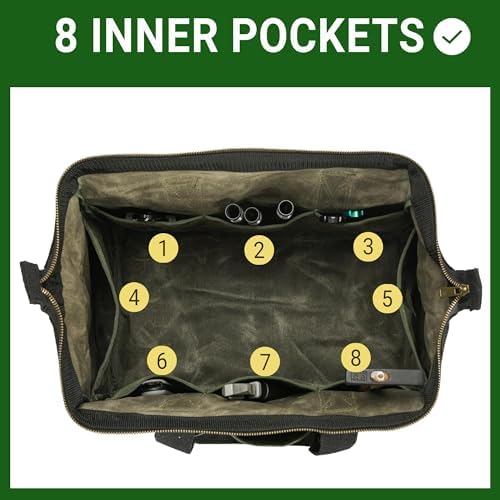 15 Inch Tool Bag, Heavy Duty Wide Mouth Water-Resistant Tool Bag, Tool Tote with Handle for Tools, Wrenches, Screwdrivers (15 X 7.8 X 11.5 inch) | ArmyGreen - Image 5