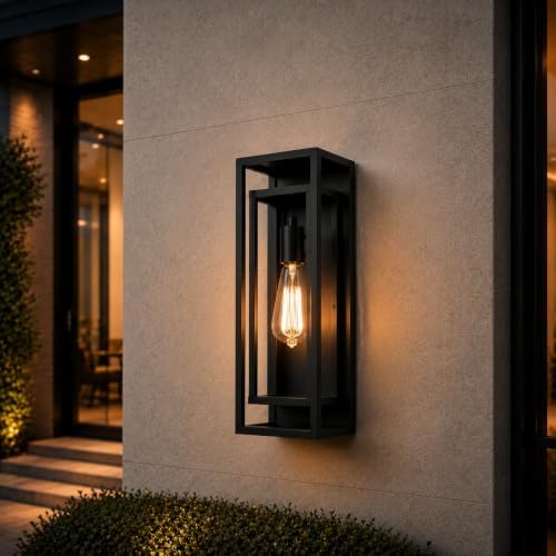18 Inch 1 Pack Outdoor Wall Lantern Light Fixture，Large Black Exterior Wall Sconce with Clear Glass | Waterproof Anti-Rust Porch Light with E26 Socket for Entryway, Patio, Garage by KsDhewi