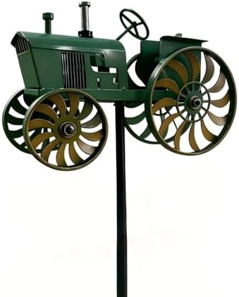 Green Tractor Wind Spinner Outdoor - Metal Windmill for Yard and Garden Decor - Kinetic Wind Sculptures & Spinners with Rotating Wheels and Sturdy Stake - Large Lawn Ornaments & Yard Art by Unknown