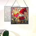 Valentine Gnome Hug Stained Glass Suncatcher – Square Hanging Window Panel for Home or Greenhouse – Whimsical Glass Art Gift for Garden Lovers, Christmas, Halloween, Father Days PHaf2k - Image 4