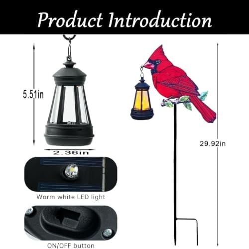 2Pack Solar Lantern Outdoor Decor Solar Cardinal Redbird Lights Metal Stake - Image 3