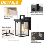 LALUZ Outdoor Wall Light, Exterior Wall Sconce Porch Light Fixture Wall Mount, Matte Black Outdoor Wall Lantern with Seeded Glass, E26 Socket Waterproof Outside Lamp for House, Patio, Garage - Image 3