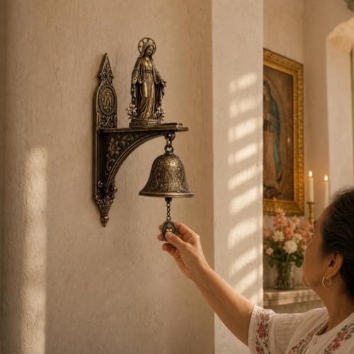 Our Lady of Grace Bronze Medal Wall Bell, Catholic Religious Home Garden Decor,Virgin Mary Hanging Prayer Bell,Vintage Mary Statue Brass HandBell,Church Porch Prayer Chapel Entryway Devotional Gift - Image 5