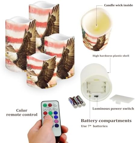 USA Eagle Flag Flameless Light Candles with Remote Timer Battery Operated Candles Color Changing Fake Pillar Candles Tea Lights Home 4th of July Decorations - Image 3