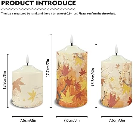Cozeyat Flickering Flameless Electric Candles with Timer 3 Pack, Fall Maple Leaf Print LED Candles Battery Operated, Unscented Wax Pillar Tealights for Thanksgiving Day Indoor Decor - Image 6