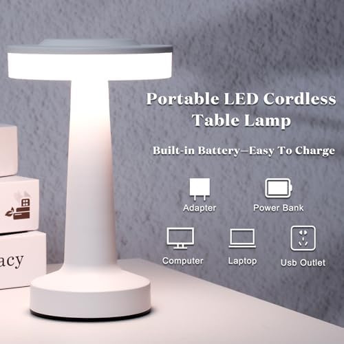Riakrum 2 Pcs LED Cordless Table Lamp Bulk Rechargeable,White - Image 3