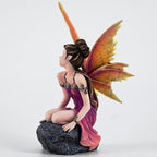 Fantasy Orange-Gold Gradient Wings Fairy Figurine, 6.1 Inch Rock Base Elf Statue, Hand-Painted Resin Decor for Indoor Garden Desk - Image 4