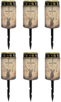 Poceacles 6 Pack Cross Solar Lights Outdoor for Cemetery Grave Decorations, Fake LED Pillar Candles Solar Powered Waterproof Outdoor Stake Lights Grave Markers, Deer Cross Dove of Peace Vintage by Poceacles