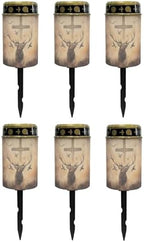 Poceacles 6 Pack Cross Solar Lights Outdoor for Cemetery Grave Decorations, Fake LED Pillar Candles Solar Powered Waterproof Outdoor Stake Lights Grave Markers, Deer Cross Dove of Peace Vintage by Poceacles