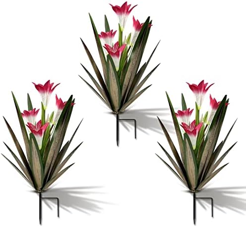 Homight Metal Agave Plant Outdoor Decoration Lily Mexican Yard Art Garden Gift Home Decor Hand Painted Metal Agave Garden Yard Statue, Outdoor Lawn Ornaments(3 Big Red Lilies) by HomightCentennial