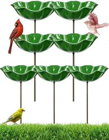 Handmade Metal Flower Garden Stake Bird Bath Bee Watering Station Feeder Pollinator Outdoor Decorative Bowl Butterfly Wildflower Rustic Yard Art Support for Outdoor Yard Decor(Green) by Unknown