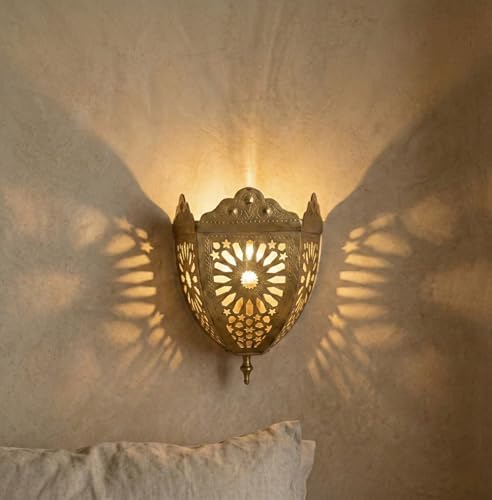 Moroccan Brass Wall Lamp Sconce Home Decor, Handmade Lighting Copper Metal Lights Turkish Lamp, Ramadan Candle Lantern, Candle Holder, Indoor Outdoor, Patio, Porch, Shelf, Garden (Atlas) - Image 6