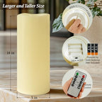 5" x 14" Ivory Large Waterproof Outdoor Flameless Candles Battery Operated LED Flickering Pillar Candles with Remote and Timer for Indoor Outdoor Lanterns, Long Lasting, Set of 2 - Image 3