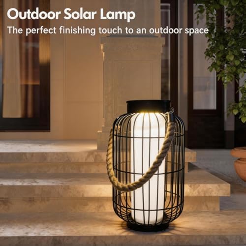 pearlstar Large Solar Powered Lantern Outdoor-Heavy Duty Metal Hanging Lights Decorative Solar Table Lamp Waterproof for Outside Patio Yard Garden Porch Tabletop Decor (Black) - Image 2