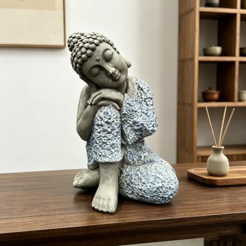 16.34" Serene Sleeping Buddha Statue, Meditating Buddha Sculpture Figurine by Unknown