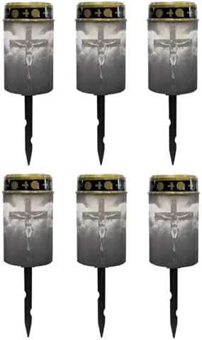 Poceacles Cross Solar Lights Set of 6 Outdoor Solar Powered Outdoor Cemetery Stake Lights Grave Solar Lamp Landscape Lighting Waterproof Grave Flameless Candles, God Cross Black by Poceacles