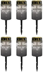 Poceacles Cross Solar Lights Set of 6 Outdoor Solar Powered Outdoor Cemetery Stake Lights Grave Solar Lamp Landscape Lighting Waterproof Grave Flameless Candles, God Cross Black by Poceacles