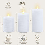 LumiPur Essentials Natural Glow Flameless Flickering Wax Pillar 3 Pack LED Candles (3" x 4" 5" & 6") Winter White - Image 2