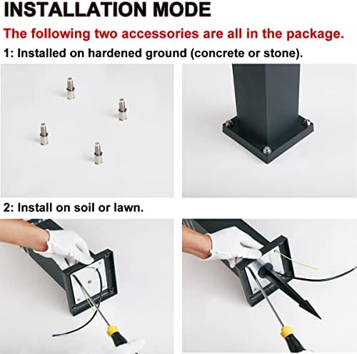 Pathway Lights Post Lights IP55 Waterproof Outdoor Lamp Post Lawn Light Floor Lamp E26 Lampholder Hardwired Suitable for 12V / 24V / 120V Voltage（16in, Black） - Image 2