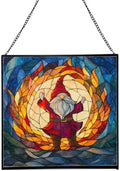 Fire Ring Gnome Dance Stained Glass Suncatcher – Square Hanging Window Panel for Home or Greenhouse – Whimsical Glass Art Gift for Garden Lovers, Christmas, Halloween, Father Days GdB5ES by Custom