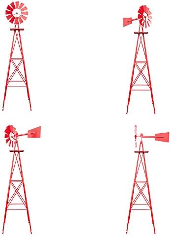 lapday 8FT Ornamental Windmill, Outdoor Backyard Garden Decoration Weather Vane, Heavy Duty Metal Wind Mill Weather Resistant (Red) - Image 4