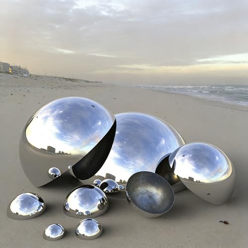 1pcs Hollow Hemisphere Ball Gazing Ball, Stainless Steel Garden Mirror Globe for Home Outdoor Garden Pool Shopping Mall Wall Decoration (Silver)(Size:19.68in/50cm) - Image 4