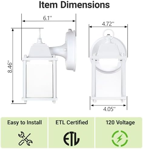 LIT-PaTH Outdoor Wall Light Dusk to Dawn, Aluminum, LED 5000K, White 2 Pack - Image 6