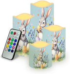 Rabbit Easter Eggs Flickering Flameless Candles Battery Operated Candles Set of 4 with Remote Control Timer Color Changing Pillar Candles Bulk Tea Lights Home Table Easter Decoration by Uorisanigo