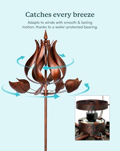 Wind Spinners Outdoor - Large Tulip Metal Wind Spinners with Stake, Garden Windmill Yard Spinner Lawn Decor (24" W x 75" H) - Image 3