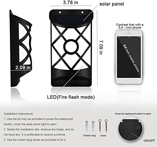 Aityvert Solar Flame Lights Outdoor, Waterproof Flickering Flame Solar Lights Dark Sensor Auto On/Off 66 LED Solar Powered Wall Mounted Night Lights Lattice Design for Patio Deck Driveway - Image 2