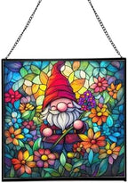 Midsummer Gnome Garden Stained Glass Suncatcher – Square Hanging Window Panel for Home or Greenhouse – Whimsical Glass Art Gift for Garden Lovers, Christmas, Halloween, Father Days 9TJjo3 by Custom