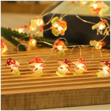 CAKERS LED Petal-Shaped String Lights|Flower Decor Copper Wire Fairy Lights|Creative Floral Plant String Lights for Christmas Party Bedroom Patio,Mushroom,3m(9.8ft)-20LED-Solar by CAKERS