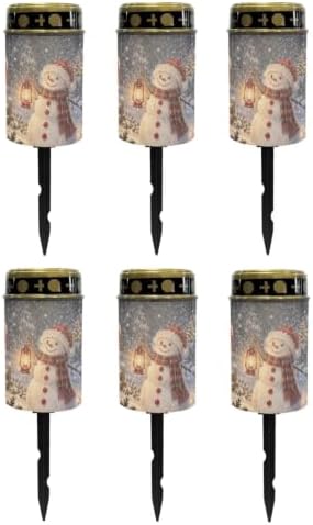 Poceacles Solar Lights Outdoor Solar Powered Outdoor Cemetery Stake Candle Grave Lamp Waterproof Grave Flameless Candle for Christmas Decor, Snowman Night Scene Print, 6 Piece by Poceacles