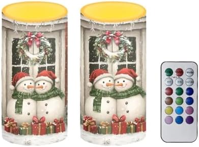Battery Operated Flameless Candles with Remote and Timers Christmas Snowman Flameless LED Pillar Candles for New Year Party Decoration Battery Tea Lights by Merkmak