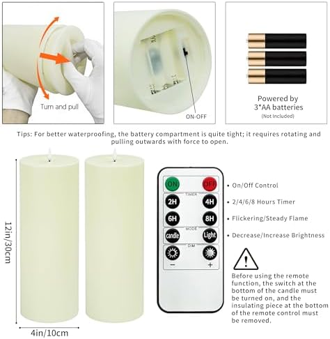 12" x 4" Large Outdoor Candle with Remote Timer Waterproof Ivory 2 Pack - Image 7