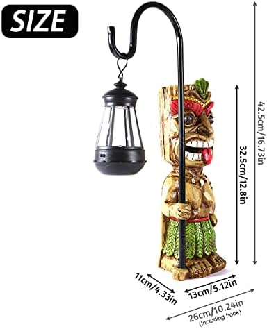 16.7" H Tiki Decor Garden Statue,Large Lantern Tiki Figurine with Solar Lights,Hawaiian Tiki Man Outdoor Patio Yard Lawn Bar Party Beach Pool Pond Halloween Christmas Decoration Ornament Gifts - Image 2