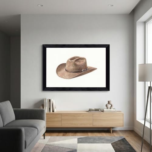 Framed Canvas Wall Art Watercolor Cowboy Hat Brown Earthy Minimalist Canvas Print Poster Black Frame Wall Decor for Bedroom Office Rustic Decor, Southwest Art - Inch 12x16 - Image 7