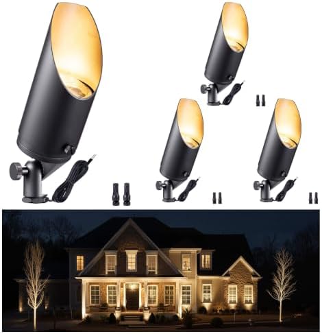 Gardenreet Brass Landscape Lighting - Black Low Voltage Outdoor Spotlights, Wired LED Uplights 12V, Waterproof Spot Lights for Outside Trees Without MR16 Bulb (4 Pack) by Gardenreet