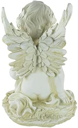 Northlight Heavenly Gardens Distressed Sitting Cherub Angel with Book Outdoor Patio Statue, 12", Distressed Ivory White - Image 6