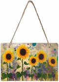 Plant Welcome Wall Hanging Sign- Retro Sunflower Hand Painted Style Slate Hanging Plaques for Front Door Porch Window Farmhouse Garden 5.1" x 7.9" Wall Home Decor by EwdeWwo