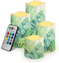 Flameless Light Candles for Home Room Decor Battery Operated Candles with Color Changing Timer Remote Flickering Fake Pillar Candles Tea Lights Table Decorations Green Leaves by Uorisanigo