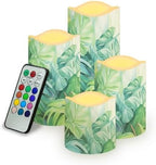 Flameless Light Candles for Home Room Decor Battery Operated Candles with Color Changing Timer Remote Flickering Fake Pillar Candles Tea Lights Table Decorations Green Leaves by Uorisanigo