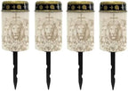 Poceacles Outdoor Solar Lights Solar Grave Candle Outdoor Waterproof Cemetery LED Candles for Cemetery Lawn Porch Outside Decoration, Retro Beige Lion Cross Rose, Set of 4 by Poceacles