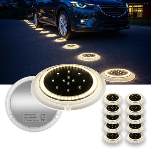 SHONELIGHTING Solar Ground Lights, 48 LEDs Deck Disc, Warm White, 12Pk by SHONELIGHTING
