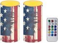 USA Flag Flameless Candles Independence Day Flag LED Pillar Candles with Remote and Timers Battery Tea Lights for Outdoor Patio Porch Memorial Day Lanterns by Merkmak