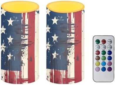 USA Flag Flameless Candles Independence Day Flag LED Pillar Candles with Remote and Timers Battery Tea Lights for Outdoor Patio Porch Memorial Day Lanterns by Merkmak
