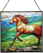 Roan Appaloosa Horse Walking Across Stony Ridge Square Suncatcher – Stained Glass Style Window Panel with Pastoral Scene, Custom Decorative Hanging Art for Equestrian Home, Christmas zSCSjf by Custom