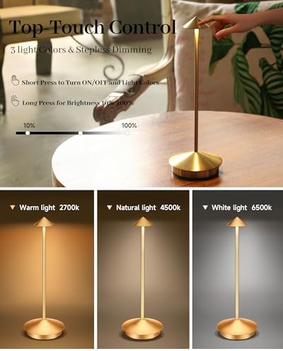 Portable Led Cordless Lamp Table Light 2 Pack, Rechargeable 6000mAh Battery Outdoor Table Lamp for Dinning Restaurant Patio Bedroom Camping, IP54 Waterproof, Dimmable - Image 5